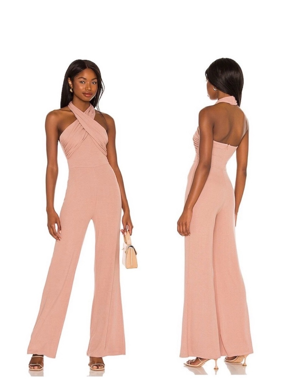 Lovers and Friends Revolve Tyra Jumpsuit Nude Ribbed Criss Cross XS New NWT